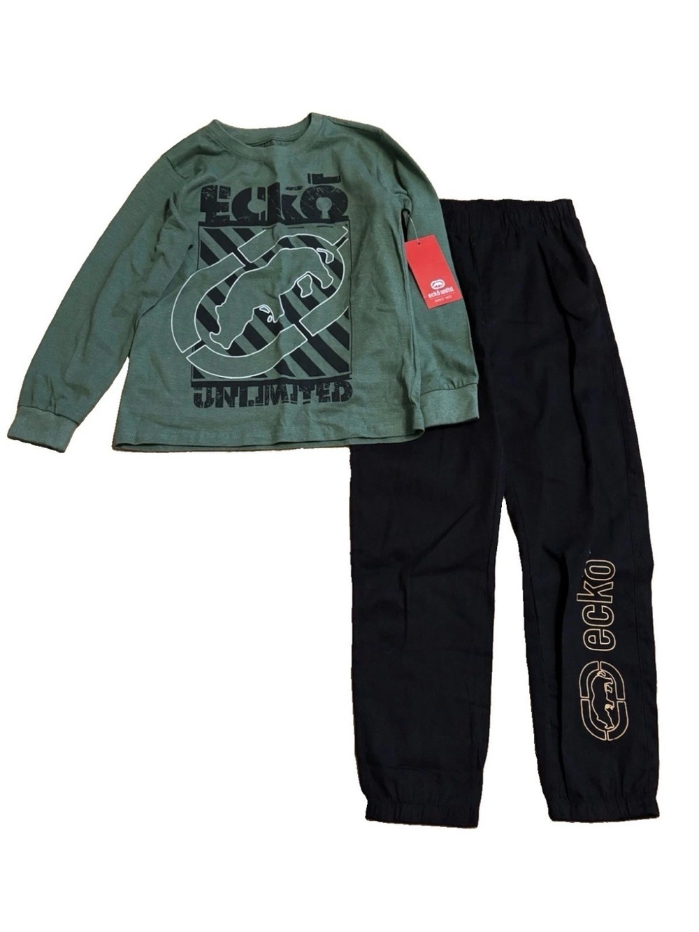 Ecko Unlimited Olive Green Boys Graphic Top with Black Logo Joggers